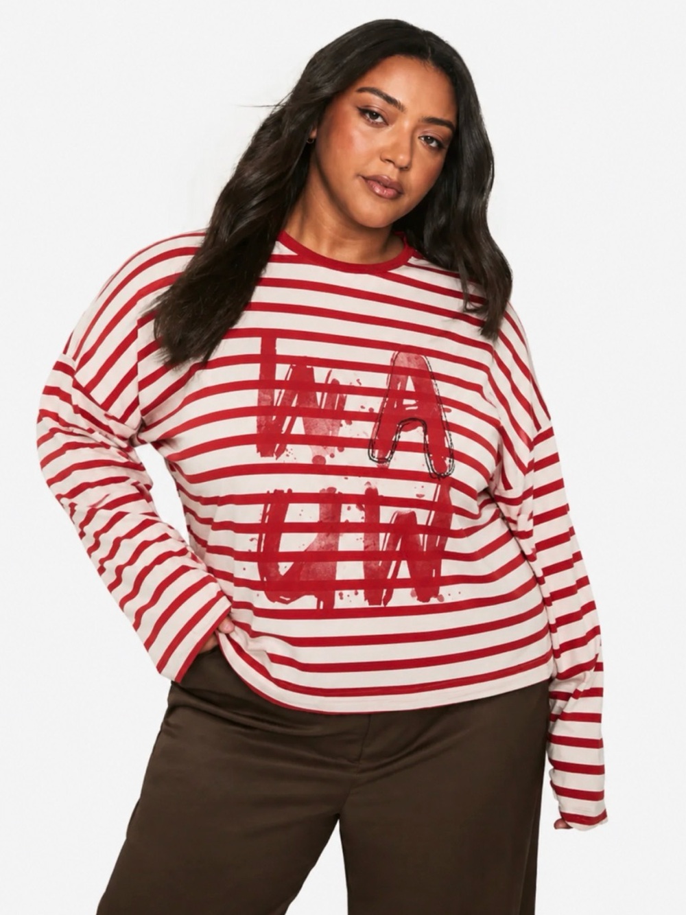 Zizzi Cotton Blend Women’s Red White Striped Sweatshirt Size 14/16 XL NWT Casual